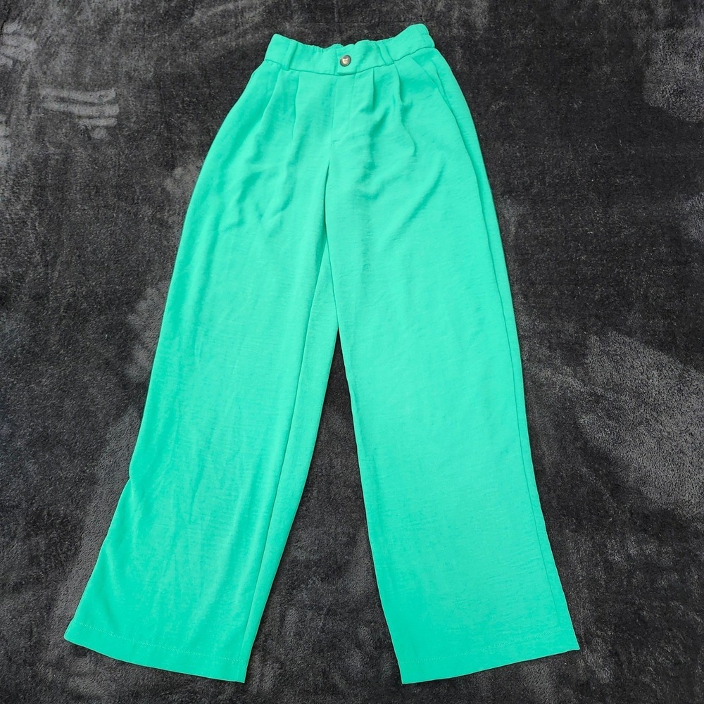 Tullea Green Wide Leg Pleated Trousers High Waist Pants ST62932-1 Small